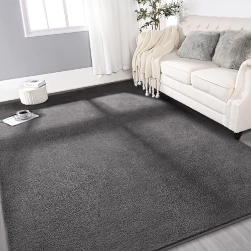 Gifeas Large Ultra Soft Modern Area Rugs for Living Room Bedroom, 4x6 Feet Dark Grey Thickened Memory Foam Indoor Solid Minimalist Carpets, Non-Slip Comfy Rug for Boys Girls Nursery Room Home Decor - Image 1
