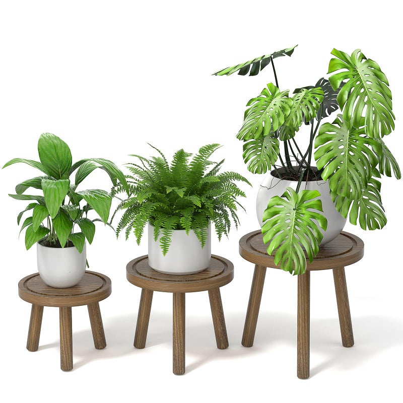 Vecxoty 3-Pack Wood Plant Stands Indoor, Single Plant Stand for 6-12 Inch Pots, Mid-Century Modern Plant Stool, Tall Plant Stand for Large Plants for Living Room, Balcony, Office (Dark Gray) - Image 1