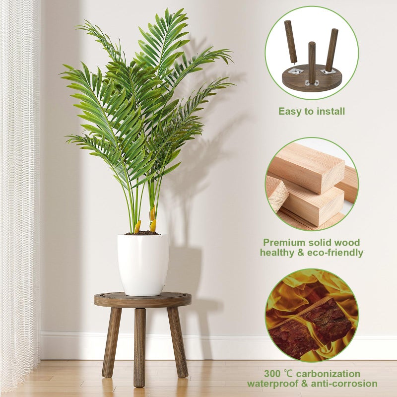 Vecxoty 3-Pack Wood Plant Stands Indoor, Single Plant Stand for 6-12 Inch Pots, Mid-Century Modern Plant Stool, Tall Plant Stand for Large Plants for Living Room, Balcony, Office (Dark Gray) - Image 4