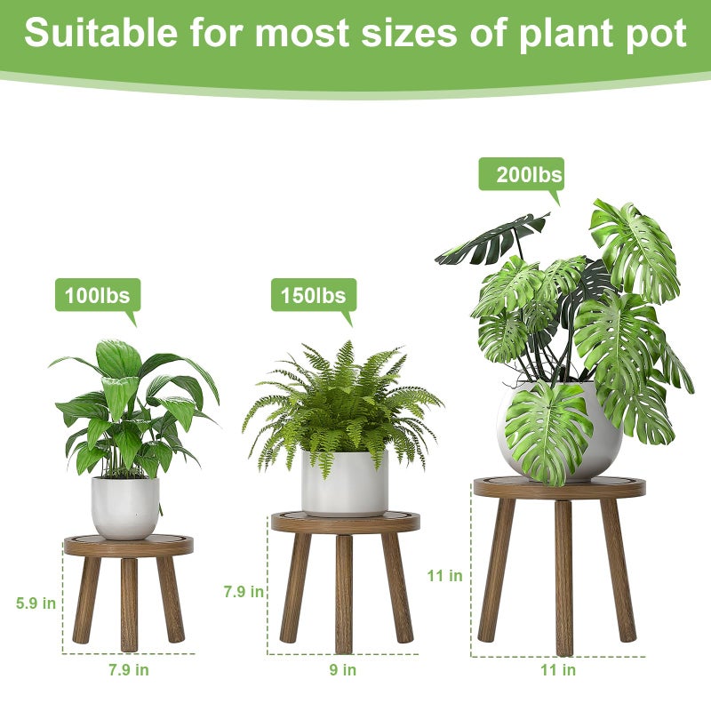 Vecxoty 3-Pack Wood Plant Stands Indoor, Single Plant Stand for 6-12 Inch Pots, Mid-Century Modern Plant Stool, Tall Plant Stand for Large Plants for Living Room, Balcony, Office (Dark Gray) - Image 3