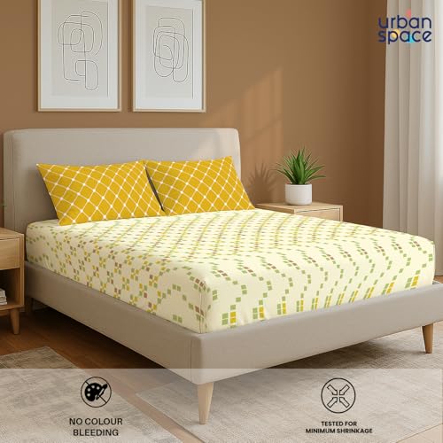 Urban Space 144 TC Divine 100% Cotton Bedsheet for King Bed, Cotton Bedsheet with 2 Pillow Covers (Size 108 x 108 inches, Zen Blocks Yellow, King Size) - Image 3