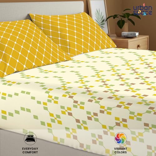 Urban Space 144 TC Divine 100% Cotton Bedsheet for King Bed, Cotton Bedsheet with 2 Pillow Covers (Size 108 x 108 inches, Zen Blocks Yellow, King Size) - Image 4