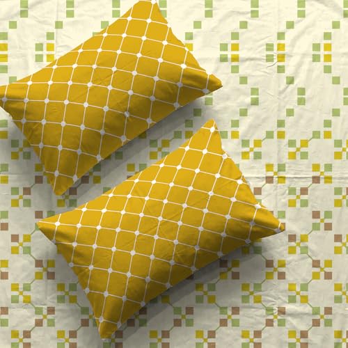 Urban Space 144 TC Divine 100% Cotton Bedsheet for King Bed, Cotton Bedsheet with 2 Pillow Covers (Size 108 x 108 inches, Zen Blocks Yellow, King Size) - Image 5