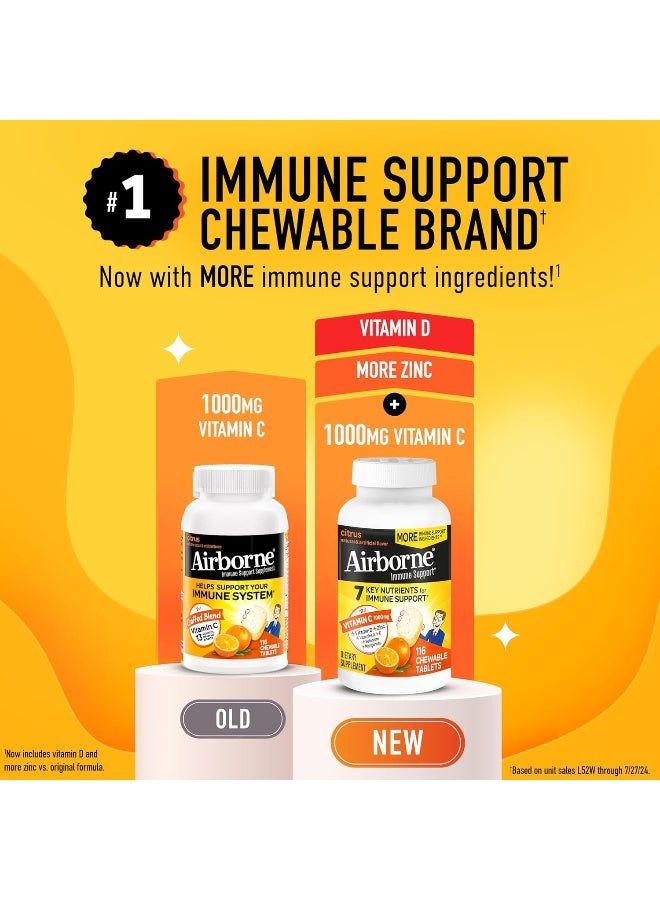Airborne 1000mg Vitamin C Chewable Tablets with Zinc, Immune Support Supplement with Powerful Antioxidants Vitamins A C & E - (116 count bottle), Citrus Flavor, Gluten-Free - Image 2