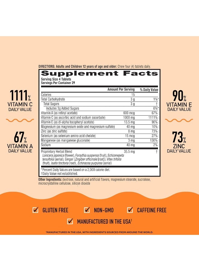 Airborne 1000mg Vitamin C Chewable Tablets with Zinc, Immune Support Supplement with Powerful Antioxidants Vitamins A C & E - (116 count bottle), Citrus Flavor, Gluten-Free - Image 4