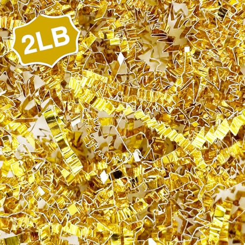 Corlcol 2LB Crinkle Cut Paper Shred Filler for Bag Gift Box Basket Confetti Paper Shreded Stuffing Decoration for Valentines Day Holiday PartyGold - Image 1