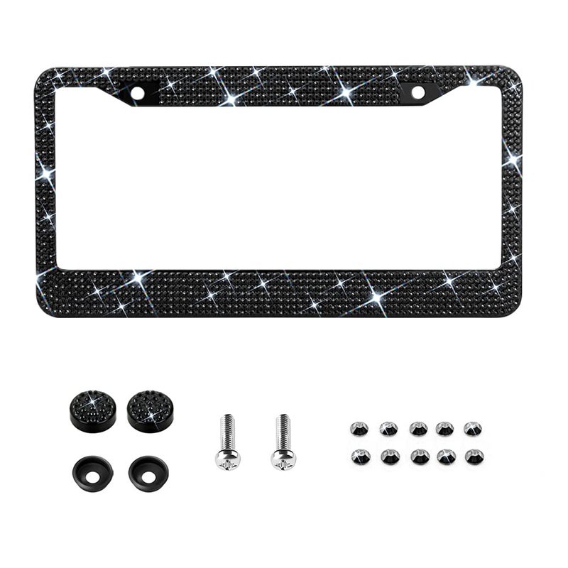 OKLPF Bling License Plate Frame for Women,Sparkle Crystal Bedazzled Rhinestone License Plate Frames with 1400pcs Rhinestones, Handcrafted Crystal Premium Stainless Steel Frame with Screw Caps (Black) - Image 1