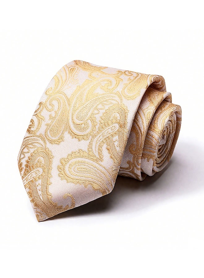 Happy D Men's Formal Necktie Design for Weddings & Formal Events, Elegant Textured Fabric Ties for Shirt and Suit-Gold - Image 2