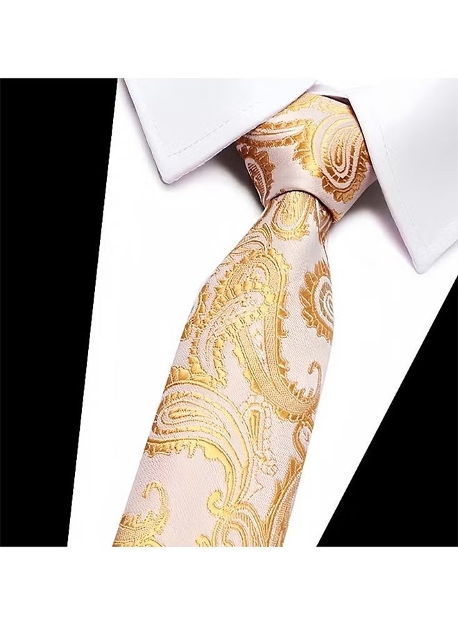 Happy D Men's Formal Necktie Design for Weddings & Formal Events, Elegant Textured Fabric Ties for Shirt and Suit-Gold - Image 1