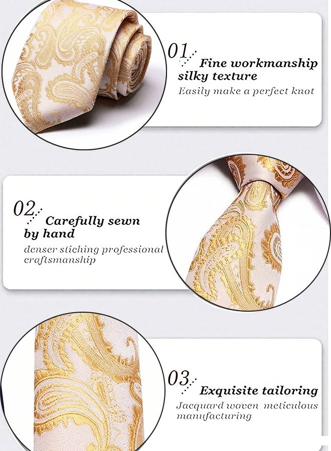 Happy D Men's Formal Necktie Design for Weddings & Formal Events, Elegant Textured Fabric Ties for Shirt and Suit-Gold - Image 5