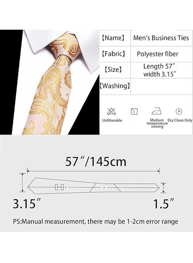 Happy D Men's Formal Necktie Design for Weddings & Formal Events, Elegant Textured Fabric Ties for Shirt and Suit-Gold - Image 4