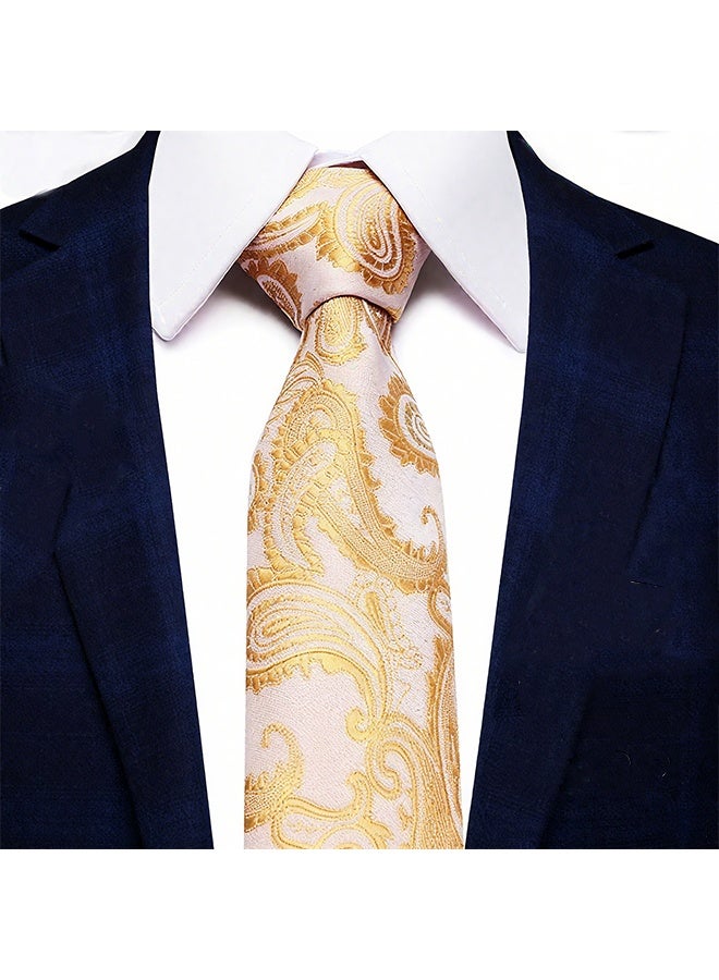 Happy D Men's Formal Necktie Design for Weddings & Formal Events, Elegant Textured Fabric Ties for Shirt and Suit-Gold - Image 3