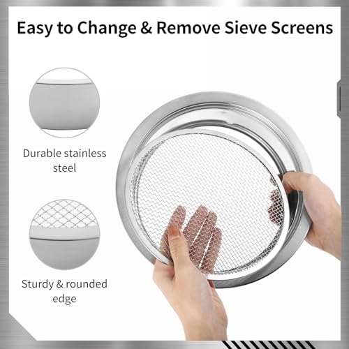 Lnrueg Soil Sifter Stainless Steel Riddle Sieve Set for Gardening with 5 Sizes 8" Diameter 1/3/6/9/12mm Interchangeable Meshes - Garden Potting Sieves with Shovel - Planting Soil Sifters Strains - Image 5