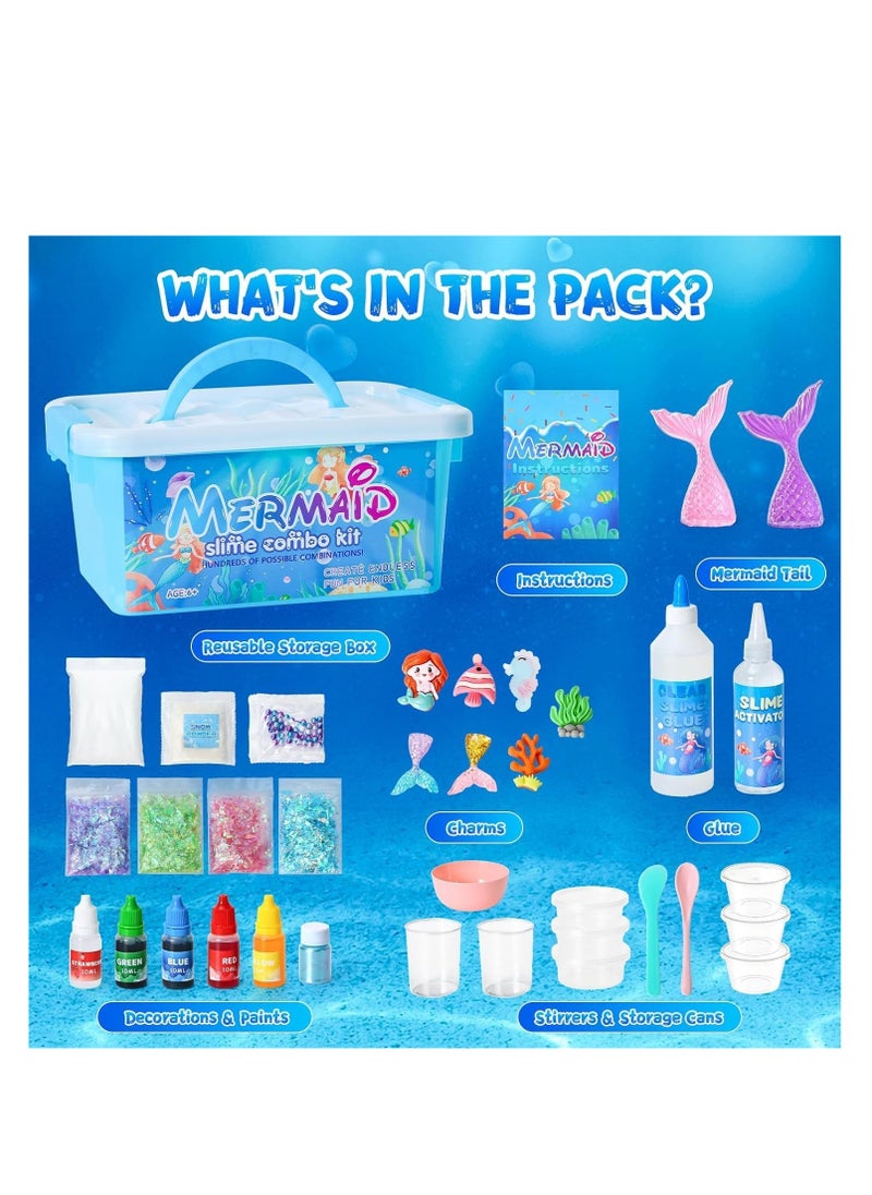 Mermaid Slime Kit for Kids - Stress Relief Toy Slime Making Kit for Girls Boys, Kids Art Craft, Crystal Clear Slime, Glitter, Fruit Slices, Fishbowl Beads Girls Fidget Toys Gifts for Kids (Mermaid)  - Image 2
