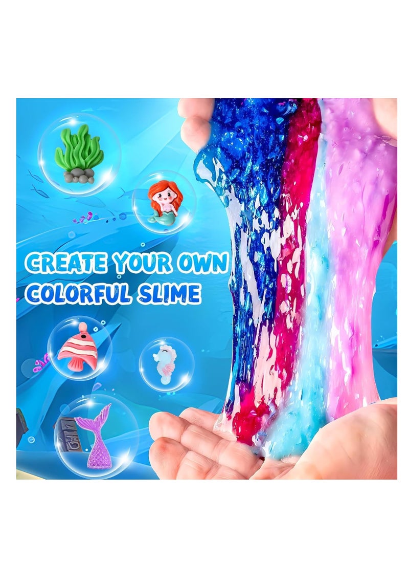 Mermaid Slime Kit for Kids - Stress Relief Toy Slime Making Kit for Girls Boys, Kids Art Craft, Crystal Clear Slime, Glitter, Fruit Slices, Fishbowl Beads Girls Fidget Toys Gifts for Kids (Mermaid)  - Image 4