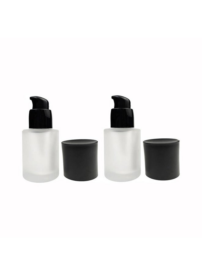 ericotry 2Pcs Empty Upscale Frosted Glass Pump Bottle Foundation Lotion Essence Emulsion Cosmetic Dispenser Storage Dispenser With Black Dust Cap Liquid  - Image 1