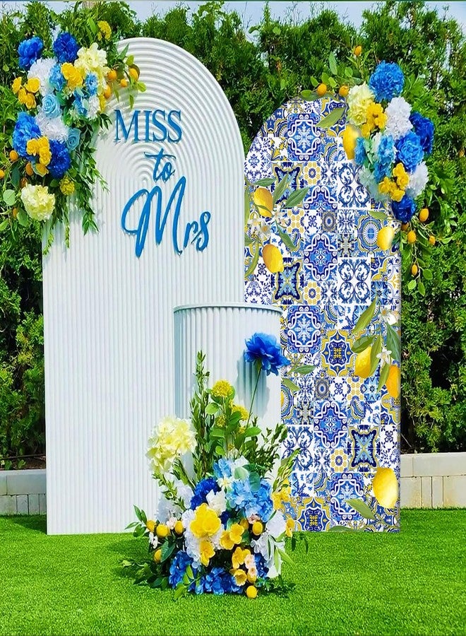 Sensfun Mediterranean Blue Tiles Lemon Arch Backdrop Cover Amalfi Coast Wedding Bridal Shower Decorations,2-Sided Italy Lemon Backdrop Arch Covers Positano Birthday Baby Shower Party Decor 3.3x6.5ft - Image 2