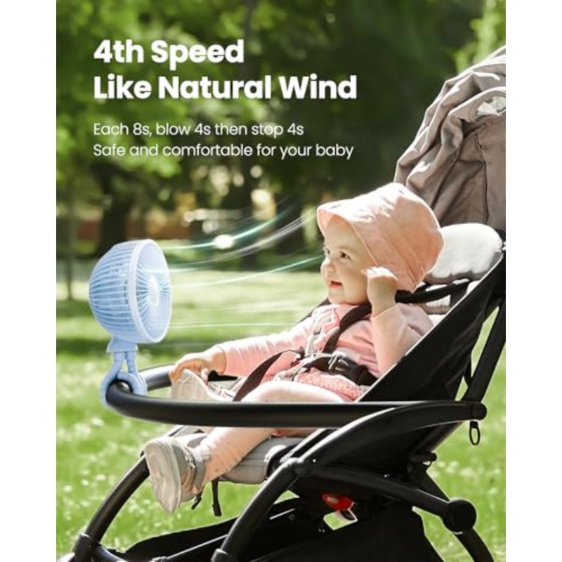 Oscillating Baby Stroller Fan with LED Night Light, 4 Speeds Cooling Rechargeable 360° Rotate Clip On, Battery Operated Small Portable Fans for Car Seat Crib Treadmill Travel - Image 5