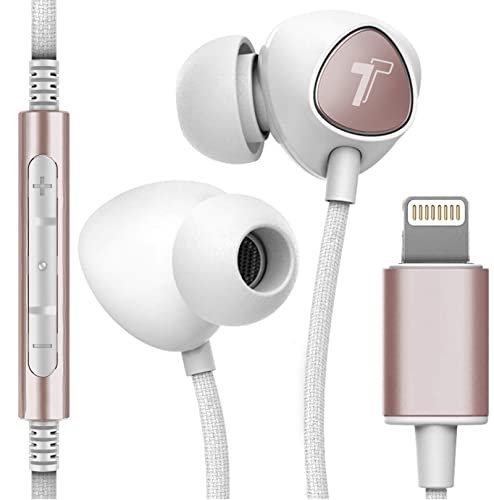 Thore iPhone Earphones (Apple MFi Certified) V110 in Ear Braided Wired Lightning Earbuds (Sweat/Water Resistant) Headphones with Mic/Volume Remote for iPhone 12/13/14 Pro Max - Gold - Image 1