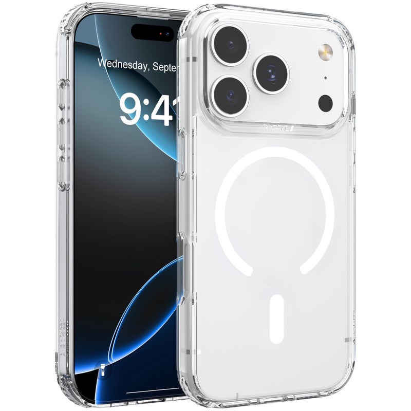 RAPTIC Diamond Clear Designed Case for Phone 17 Pro Maxâ€“Compatible with MagSafe, Shockproof Military Grade Protection, Never Yellowing Slim Case, 10ft Drop Tested, Clear/White - Image 1