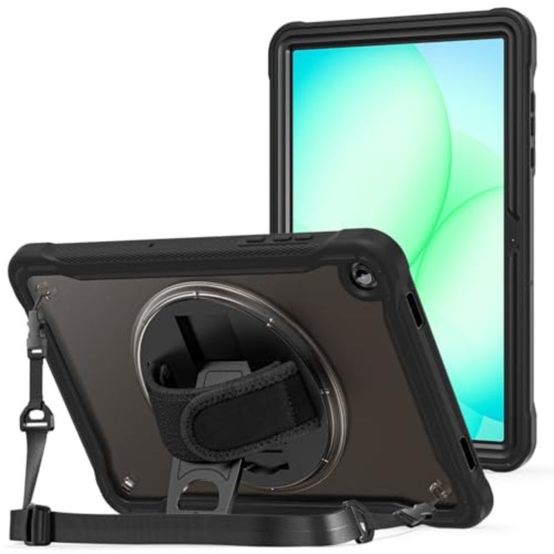 Rugged Case for Samsung A11 Plus 11 2025: Heavy Duty Shockproof TPU+PC Black Cover with Hand Strap 360 Rotatable Kickstand - Image 1