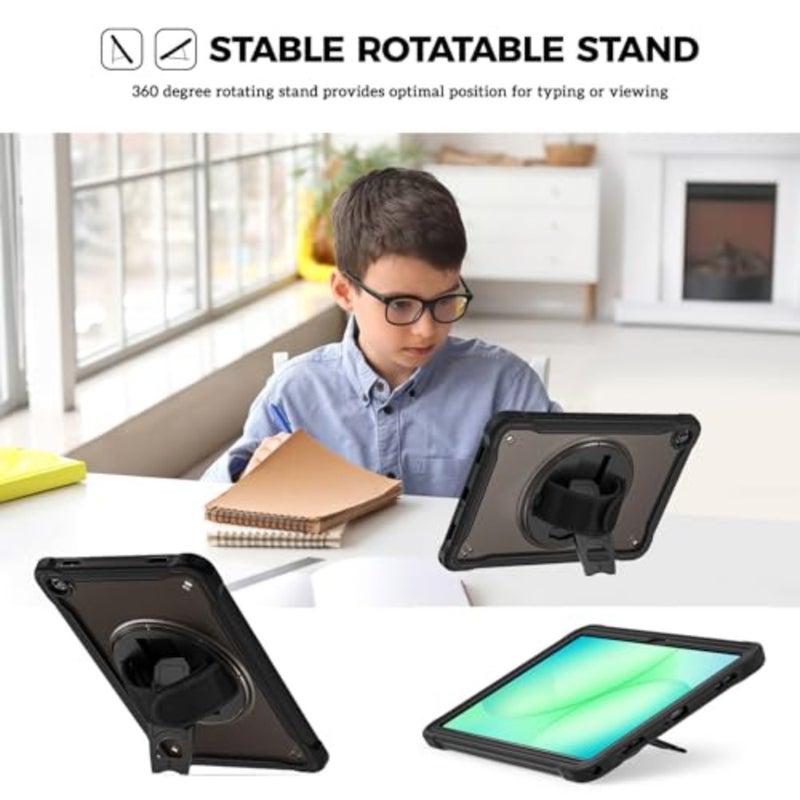 Rugged Case for Samsung A11 Plus 11 2025: Heavy Duty Shockproof TPU+PC Black Cover with Hand Strap 360 Rotatable Kickstand - Image 3