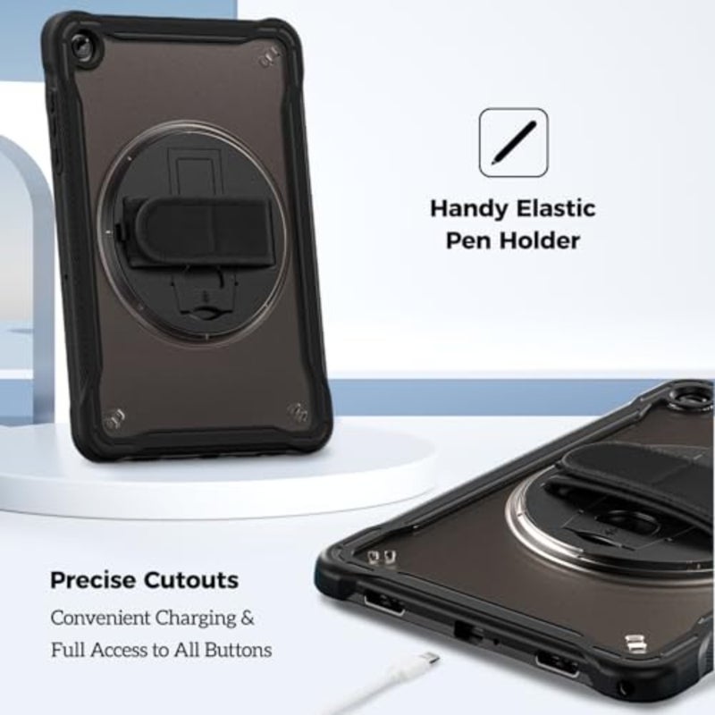 Rugged Case for Samsung A11 Plus 11 2025: Heavy Duty Shockproof TPU+PC Black Cover with Hand Strap 360 Rotatable Kickstand - Image 2
