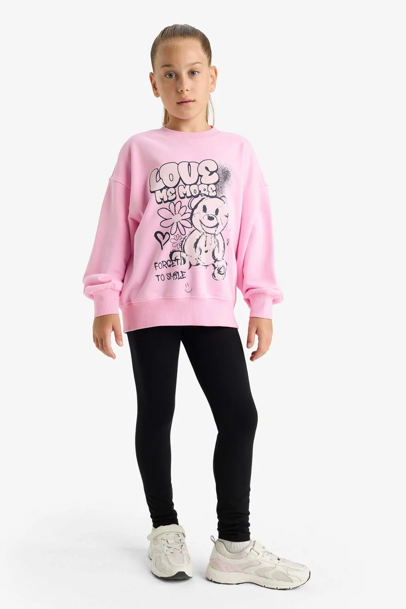 ديفاكتو Girl Oversize Fit Crew Neck Printed Sweatshirt
