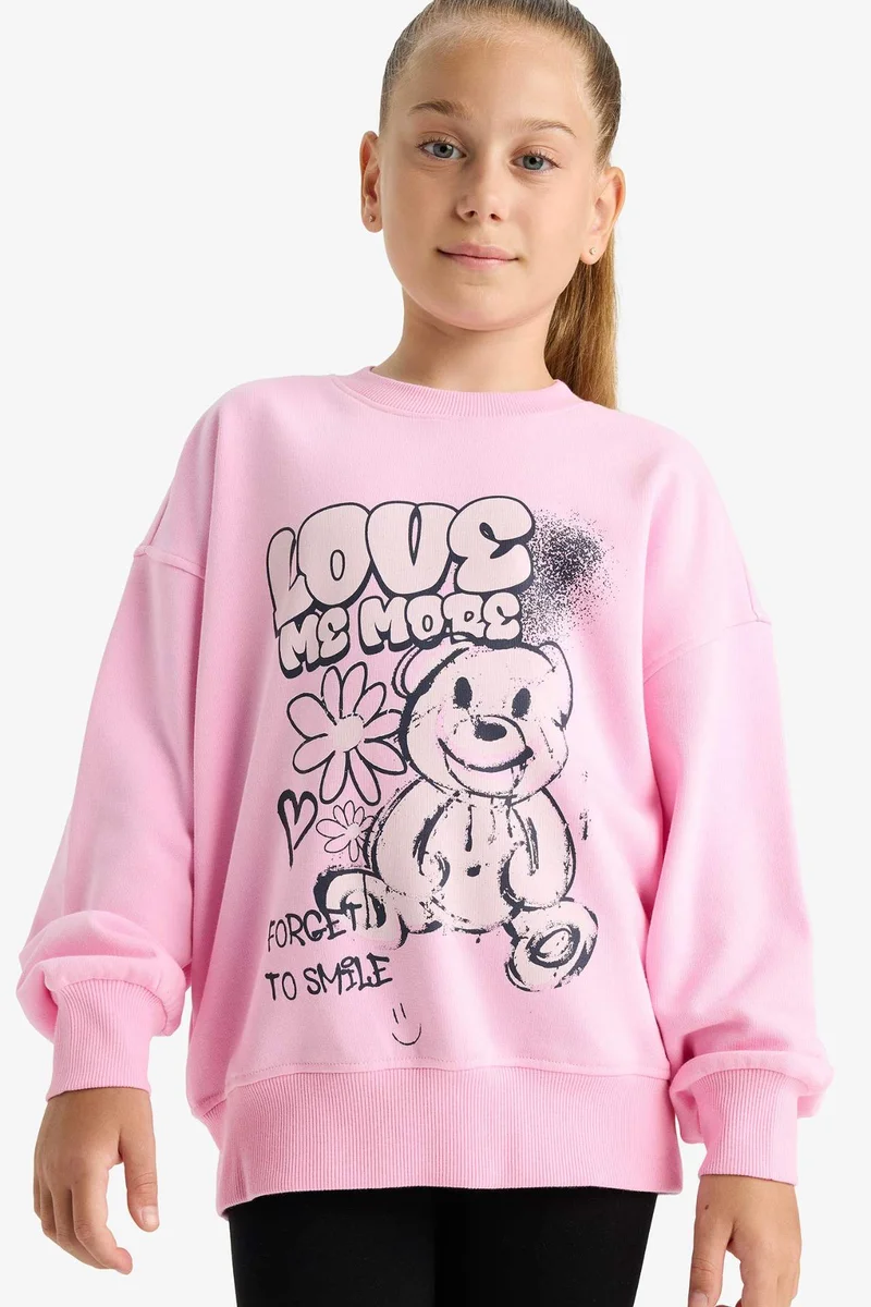 ديفاكتو Girl Oversize Fit Crew Neck Printed Sweatshirt