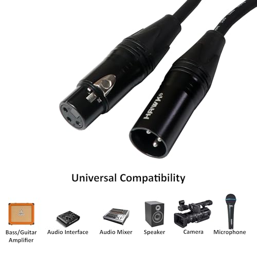 Hawk Total Music Solution SXFG003 Gold Series XLR Male to XLR Female Balanced Mic Cable with Hawk Connectors, 1 meter length, Black Colour with Cable Tie. - Image 3