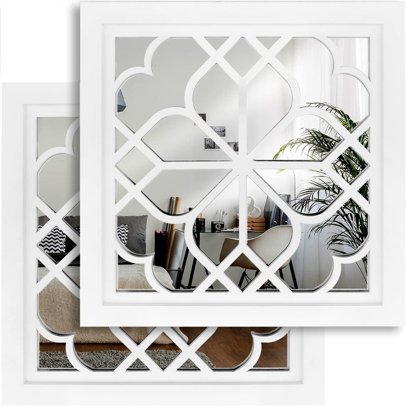 Wocred Set of 2 Mirrors Square Wall MirrorGorgeous Rustic Farmhouse Accent MirrorWhite Color Entry Mirror for Bathroom RenovationBedroomsLiving Rooms and More12x12