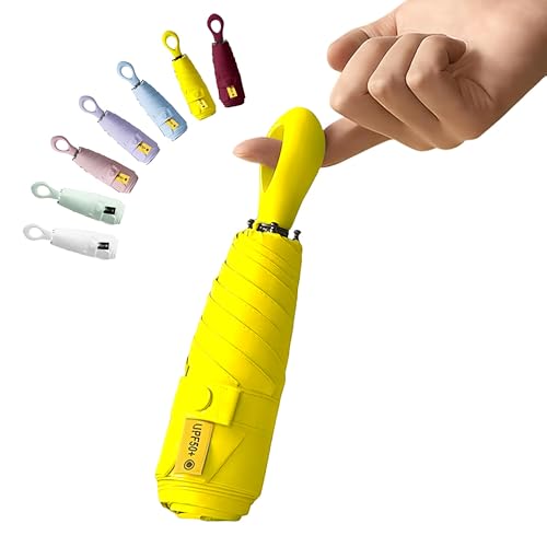 BRIGATTES Travel Umbrella - Mini Folding Compact With Case, 6 Ribs Lightweight Portable for Sun & Rain, Small Pocket for Girls and Women (Yellow) - Image 1