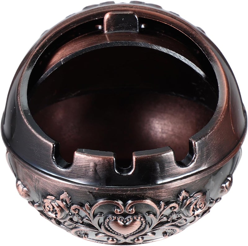 Creative Small Metal Ashtray with Lid, Anti-drop round Decorative Ash Tray for Home, Outdoor Patio, and Living Room Use, Portable Copper Rose Design - Image 1