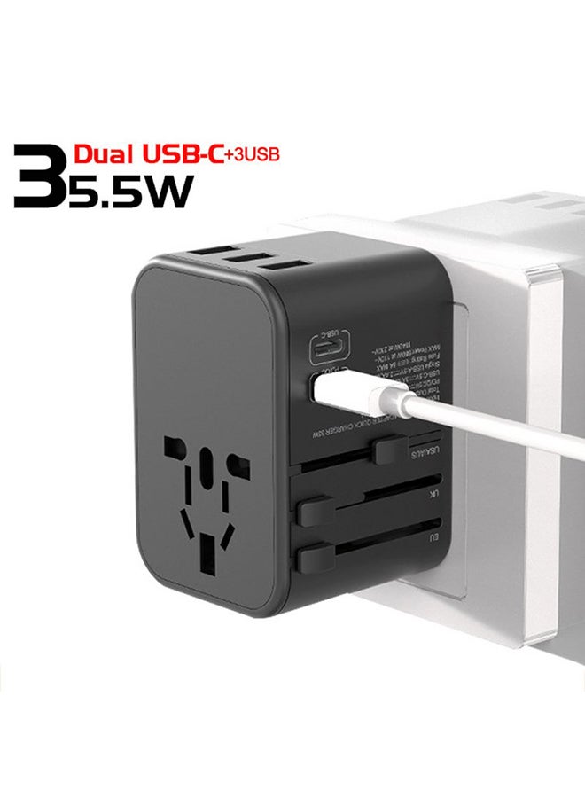OFFBEAT ACE 35.5W PD Travel Adapter, QC 3.0 Universal Adapter, International Travel Adapter with 20W PD Dual Type-C, Universal Adapter Plug with 3 Fast USB Ports for USA, UK/UAE/KSA/Oman and EU/India Full Black - Image 2