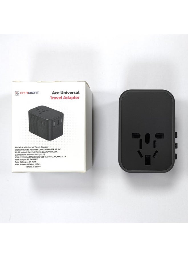 OFFBEAT ACE 35.5W PD Travel Adapter, QC 3.0 Universal Adapter, International Travel Adapter with 20W PD Dual Type-C, Universal Adapter Plug with 3 Fast USB Ports for USA, UK/UAE/KSA/Oman and EU/India Full Black - Image 4