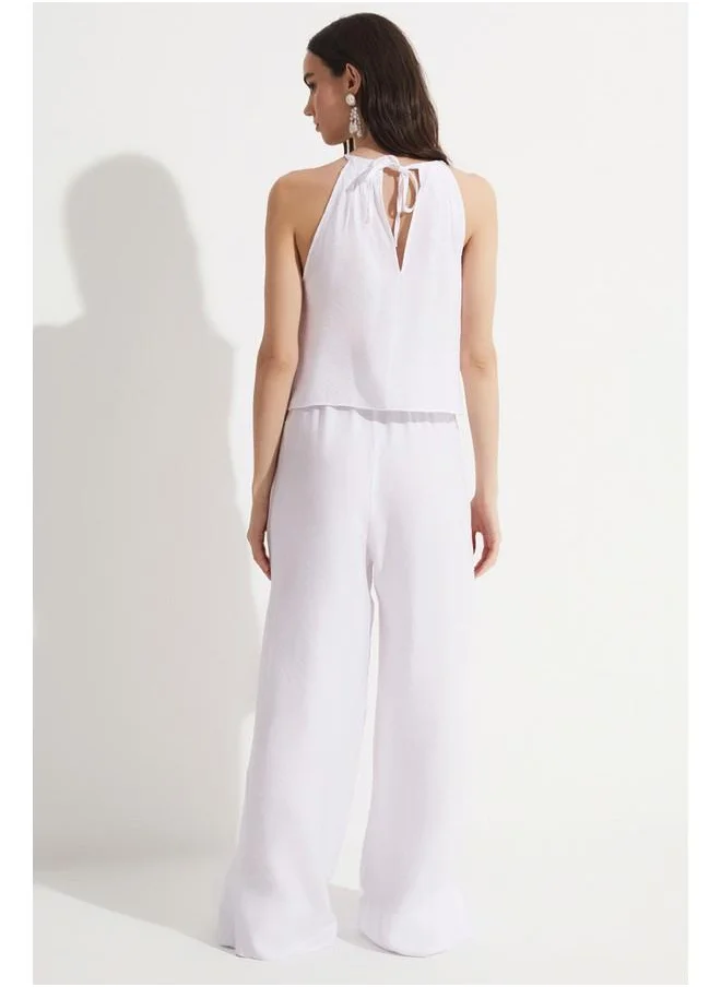 JUNE June Double Breasted Blouse Trouser Set White