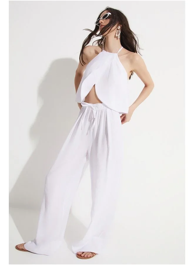 JUNE June Double Breasted Blouse Trouser Set White