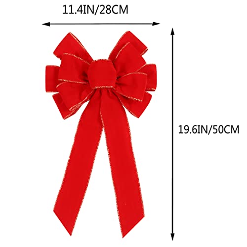 Yuubin 6 Pcs Red Christmas Bows Outdoor Decorations12x20 Large Velvet Wreath Bow with Glitter String Gold Edge for Xmas Tree Topper Home Front Door Decor - Image 3