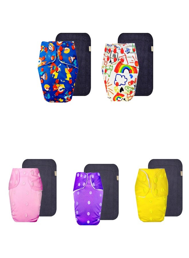 Dumbledo Premium Cloth Diaper with Black Insert (Pack of 5) | Hypoallergenic | Reusable & Washable | Travel Friendly | Worry-Free Diapering | 3 Months - 3 Years | Unisex Baby - Image 1