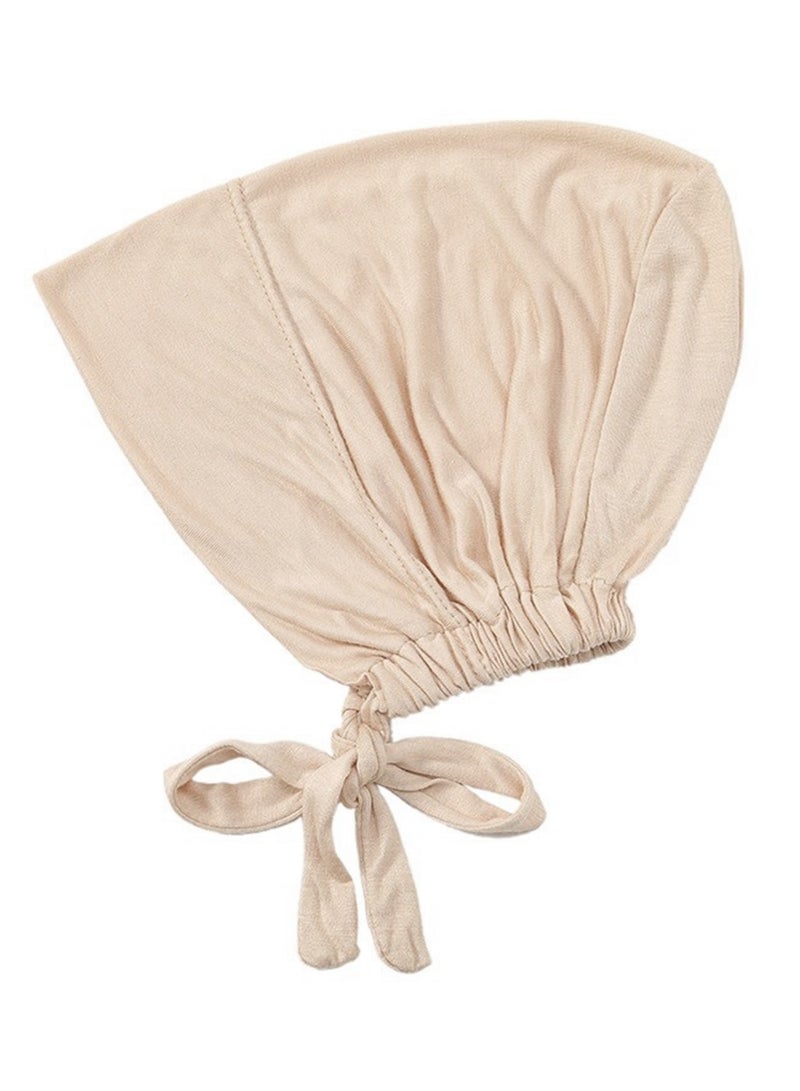 غطاء رأس إسلامي بحجاب نسائي تحت الغطاء مع إغلاق برباط من الخلف، 2 قطعة، وشاح رأس إسلامي، بيج كاكي - Image 2