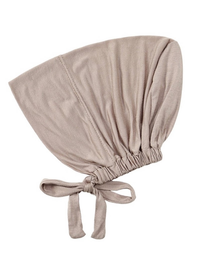 غطاء رأس إسلامي بحجاب نسائي تحت الغطاء مع إغلاق برباط من الخلف، 2 قطعة، وشاح رأس إسلامي، بيج كاكي - Image 3