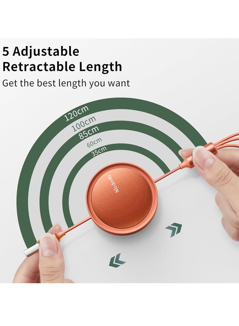 Mcdodo Multi Charging Cable - 3 in 1 Retractable USB C Cable (3A) with Type C/USB A/iP for iOS/iPad/Samsung/Tablets (Orange) - Image 4