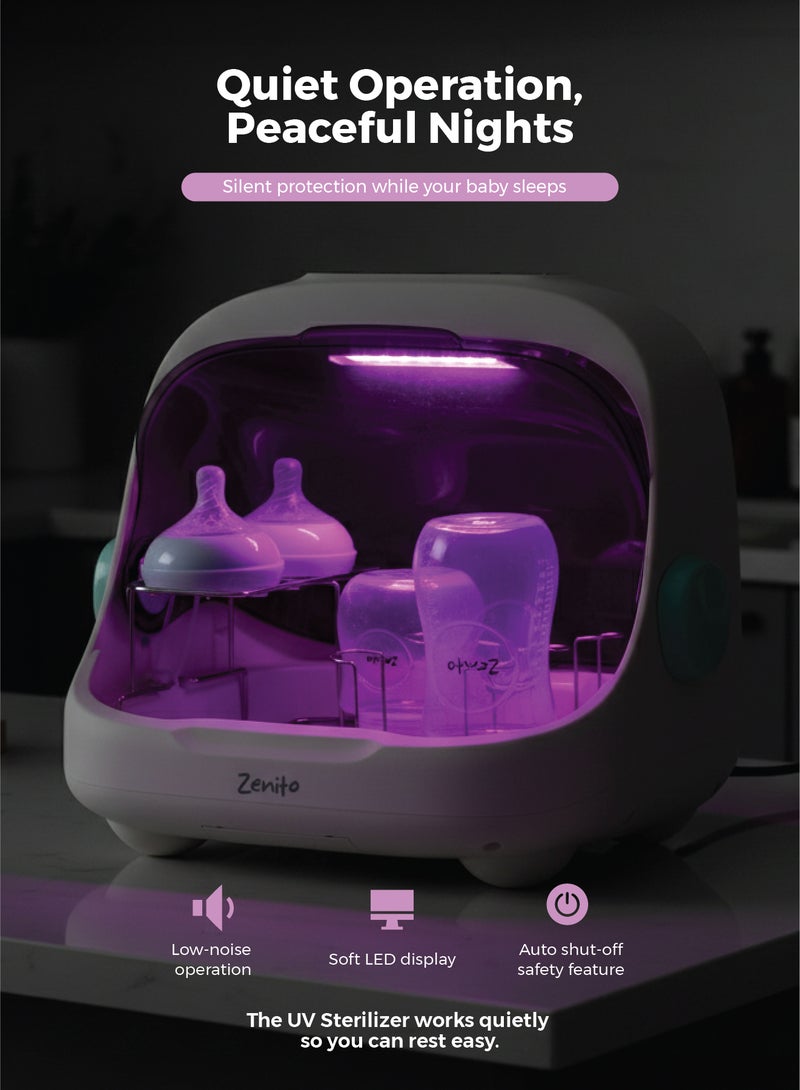 زينيث معقم ومجفف زجاجات زينيتو UV-C - تقنية متقدمة، يقتل 99.9% من الجراثيم، سعة كبيرة للألعاب والمستلزمات - لمس ذكي وجفاف سريع - Image 2