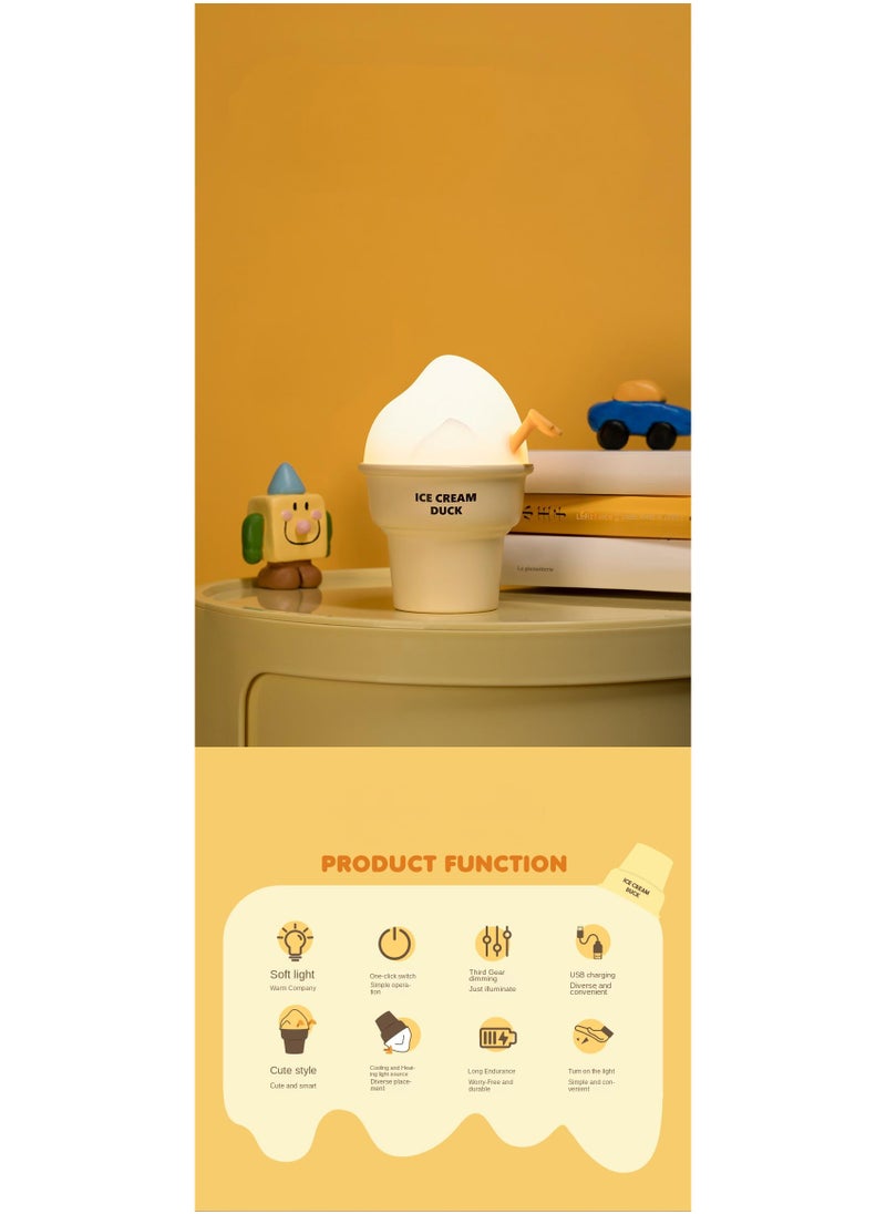 Y&D Ice Cream Duck Night Light Baby Bedroom Charging Atmosphere Night Light Cartoon Bedside Sleeping Silicone Night Light  - Image 2