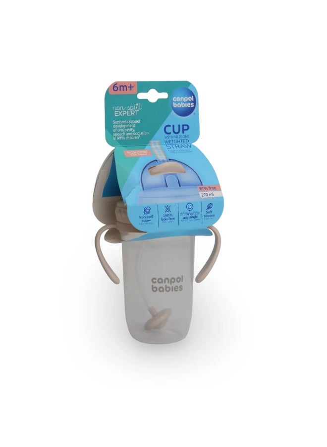 Canpol Babies Cup with Silicone Weighted Straw 270 ml - Cream - Image 1