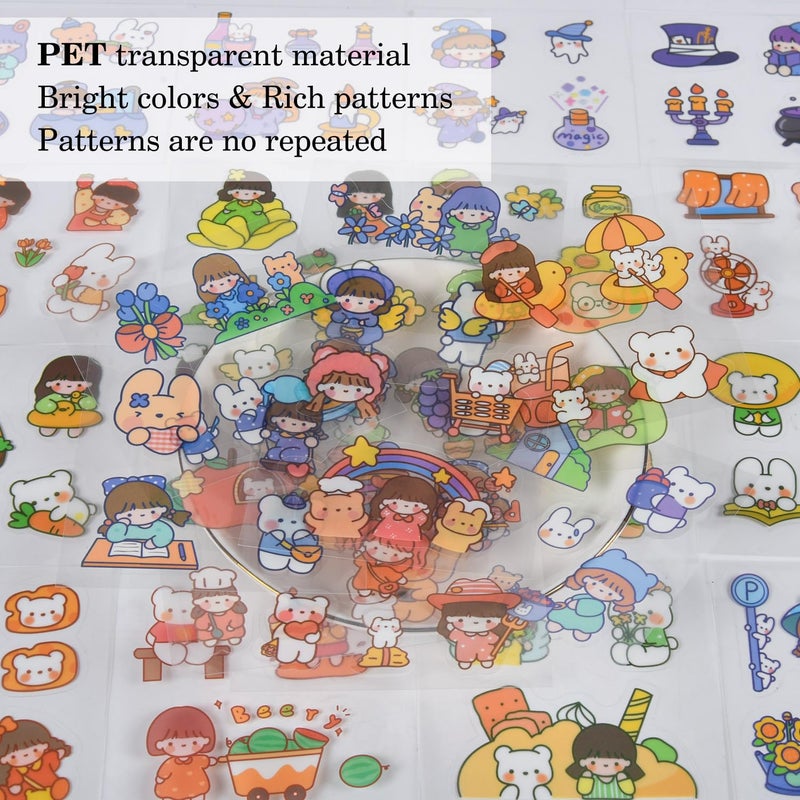 EAMOTOL Kawaii Cute Cartoon Bear Stickers - 100 Sheets Bunny Transparent PET Journaling Supplies Calendar Decals Sticker for Scrapbook Collage Planners Arts Crafts Water Bottle Phone Case Kids DIY - Image 3
