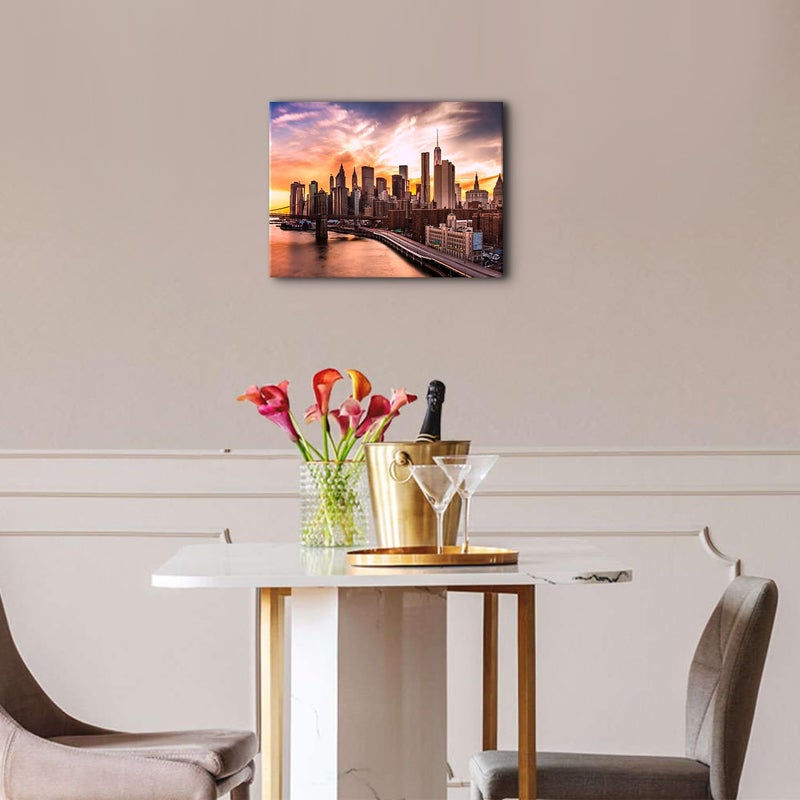 YOOOAHU New York City Wall Art Bedroom Brooklyn Bridge Cityscape Skyline Wall Decor Modern Canvas Prints for Office NYC Downtown Sunset Pictures Skyscraper Panoramic Artwork Living Room Home Decoration 12x16 - Image 5