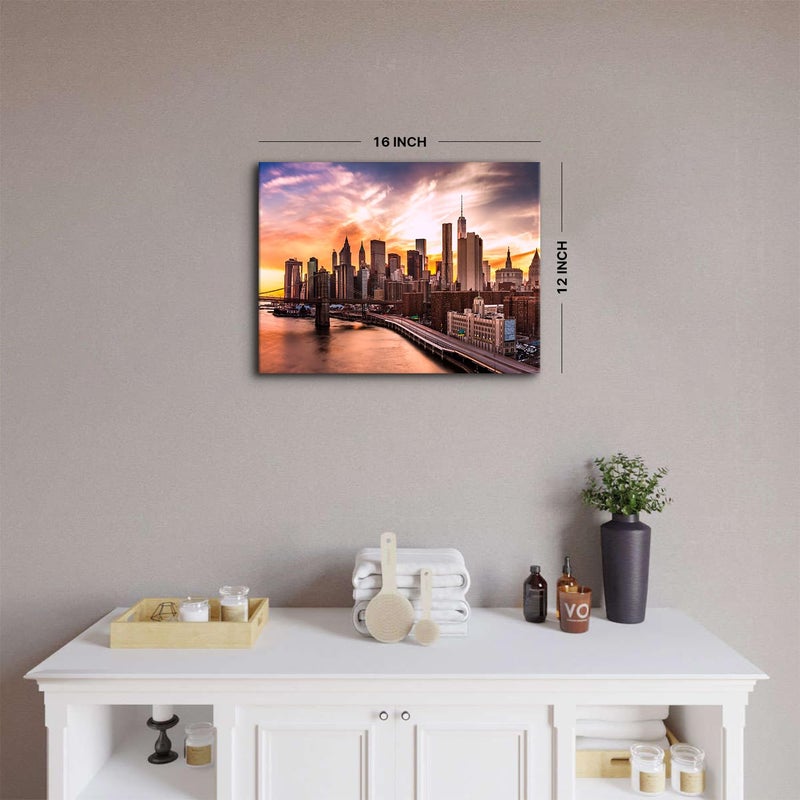 YOOOAHU New York City Wall Art Bedroom Brooklyn Bridge Cityscape Skyline Wall Decor Modern Canvas Prints for Office NYC Downtown Sunset Pictures Skyscraper Panoramic Artwork Living Room Home Decoration 12x16 - Image 4