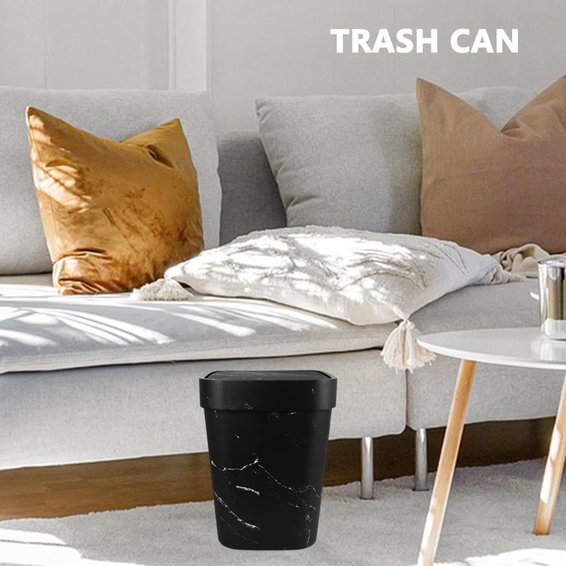 Marble Pattern Flip Lid Small Trash Can Plastic Waste Bin For Bathroom Kitchen Office - Image 5