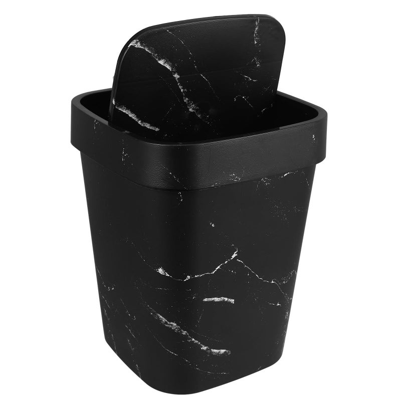 Marble Pattern Flip Lid Small Trash Can Plastic Waste Bin For Bathroom Kitchen Office - Image 2